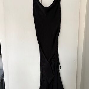 Zara Asymmetrical Satin Black Dress